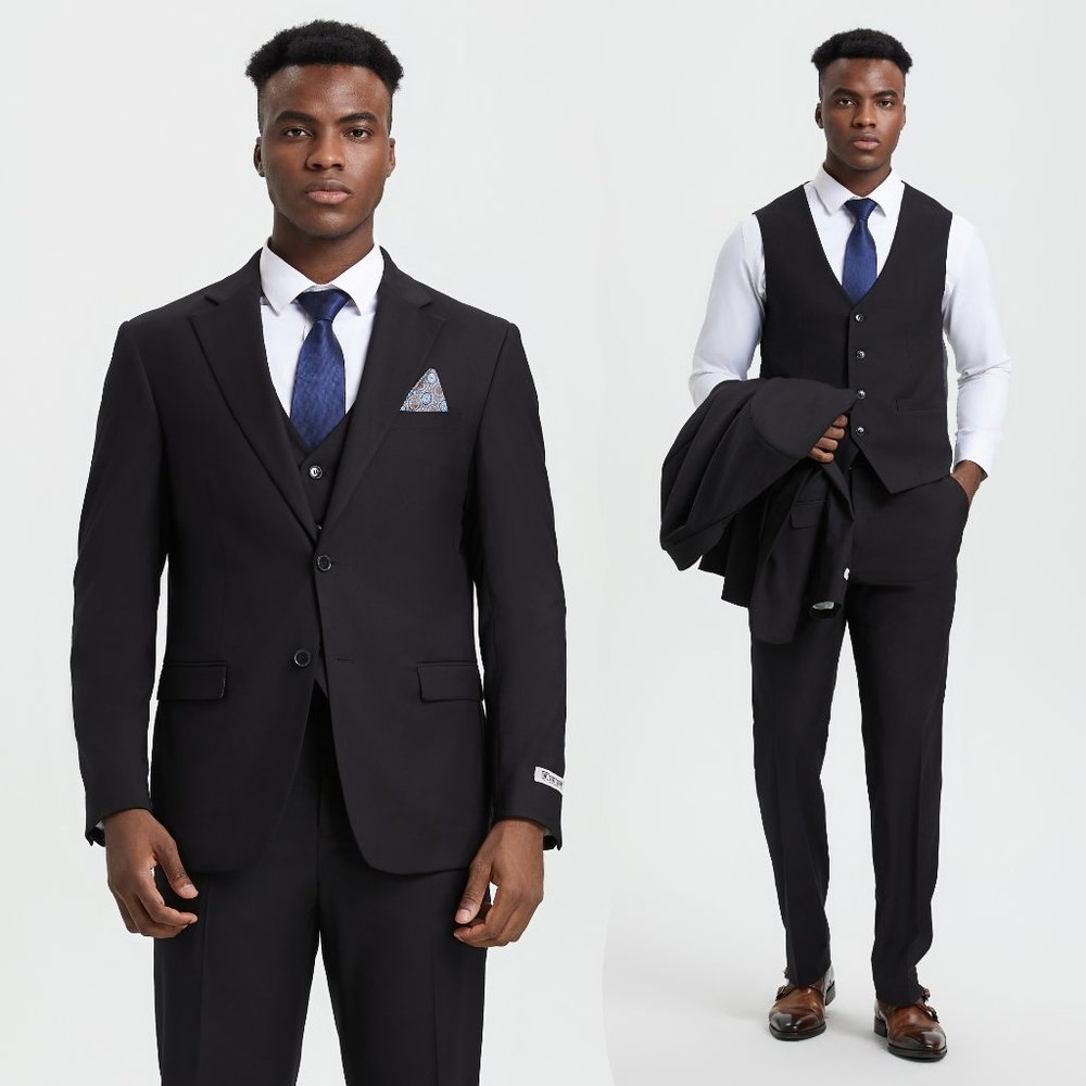 Stacy Adams Solid 3pc Men's Suit, Black
